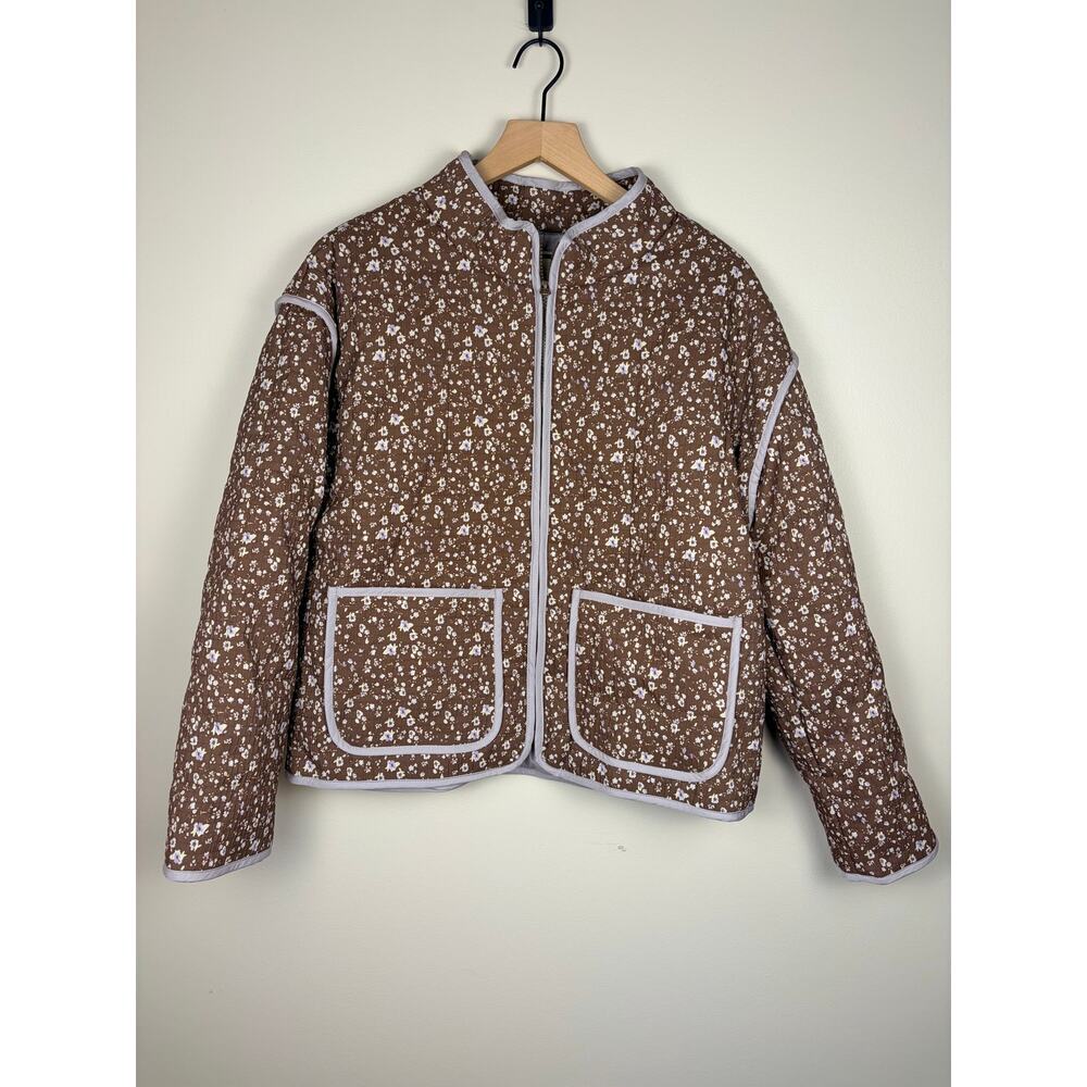 NWT Thread & Supply Floral Quilted Jacket Brown Lavender Size L - Picture 2 of 7